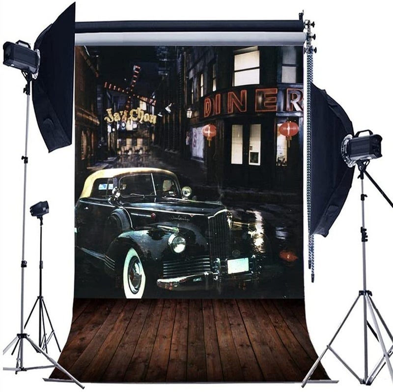 AOFOTO 6x8ft Artistic Background Photography Backdrops Vintage Car Street Buildings Wooden Floors Boys Child Adult Portrait Scene City Studio Props Video Girl Photo Shoot - Image 3